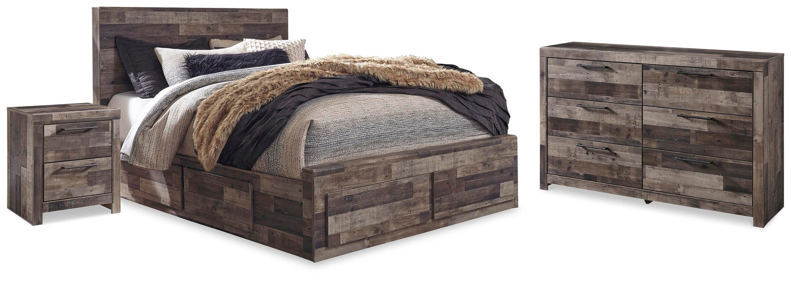 Derekson Panel Storage Bed, Dresser and 2 Nightstand - Multi Gray (B200-SI) - Image 2