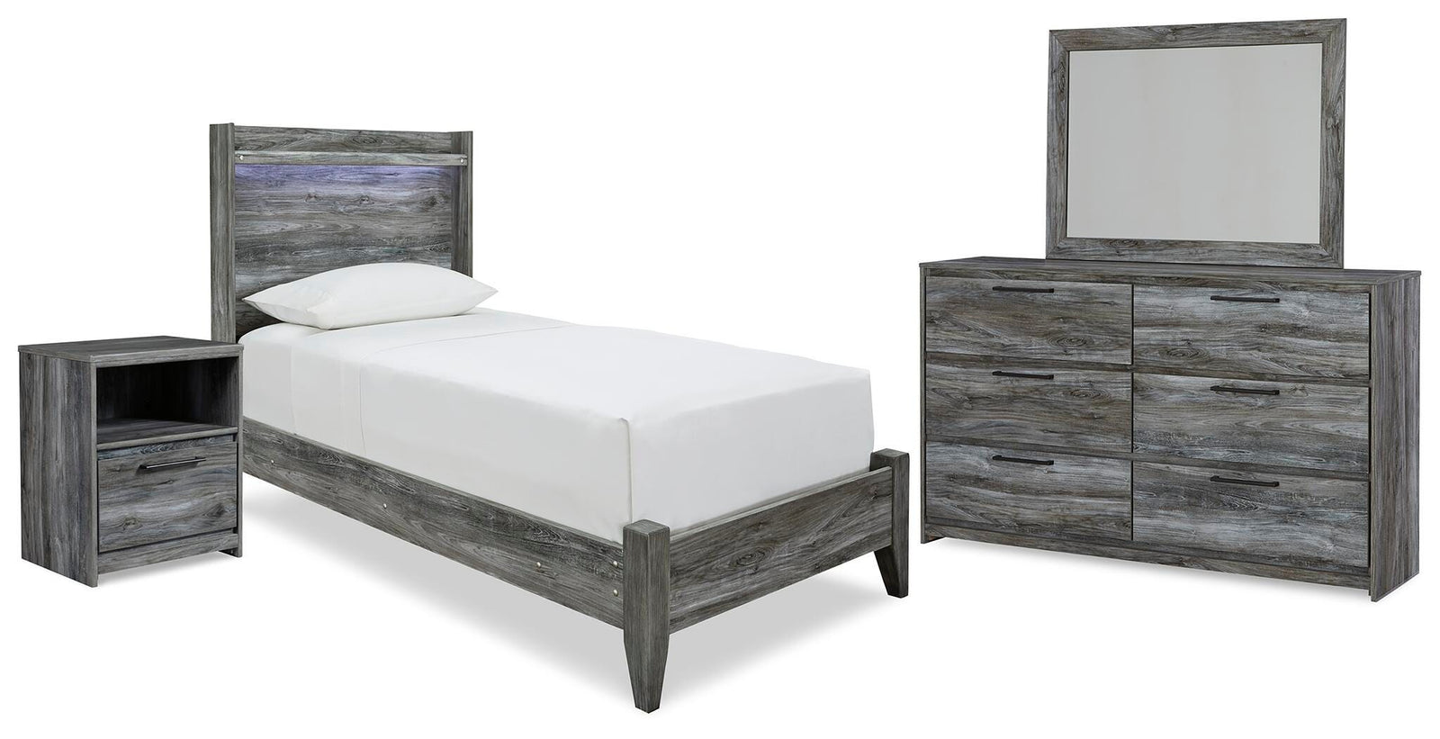 Baystorm Panel Bed, Dresser, Mirror and Nightstand - Gray (B221-SI)