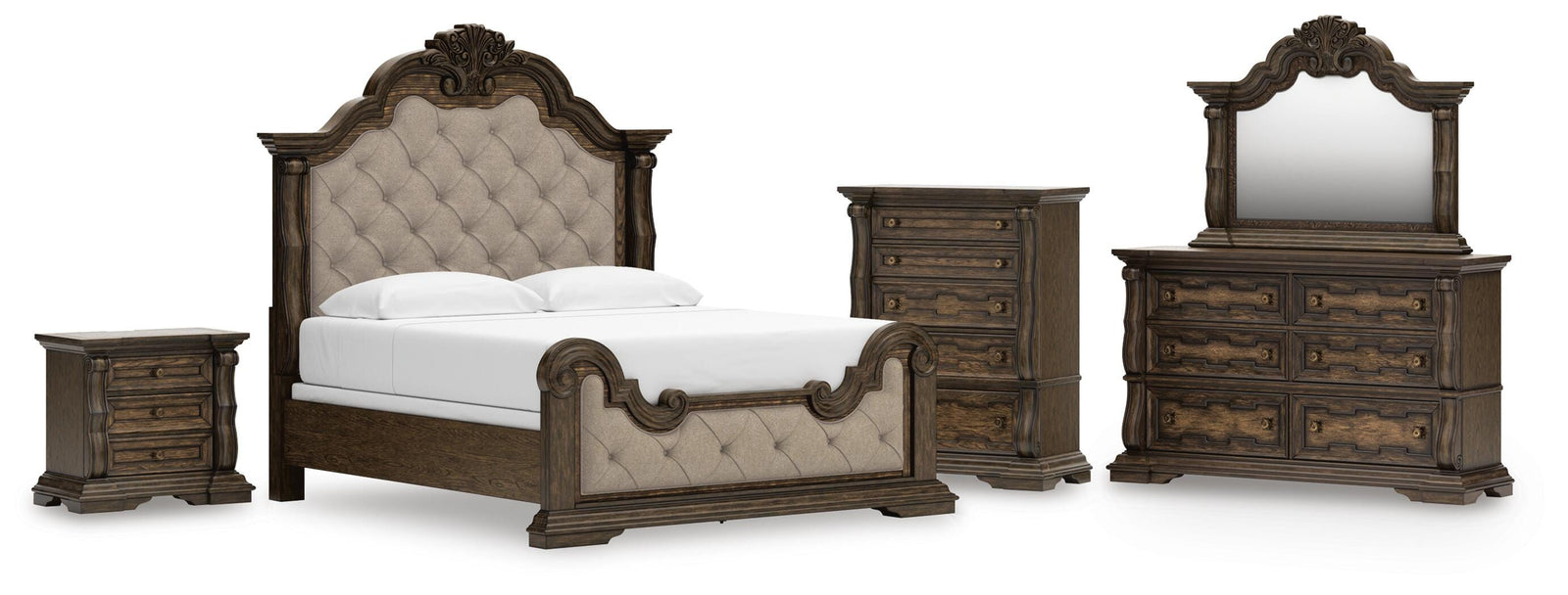 Maylee Panel Bed, Dresser, Mirror, Chest and Nightstand (B947-SI)