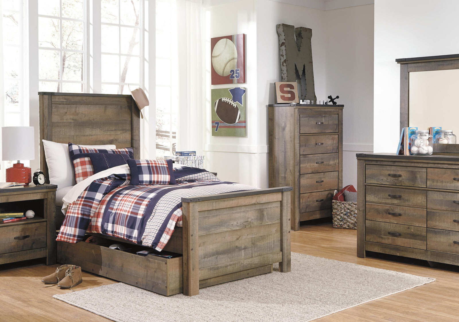 Trinell Panel Bed with 1 Large Storage Drawer (Youth) - Brown (B446-SI) - Image 8