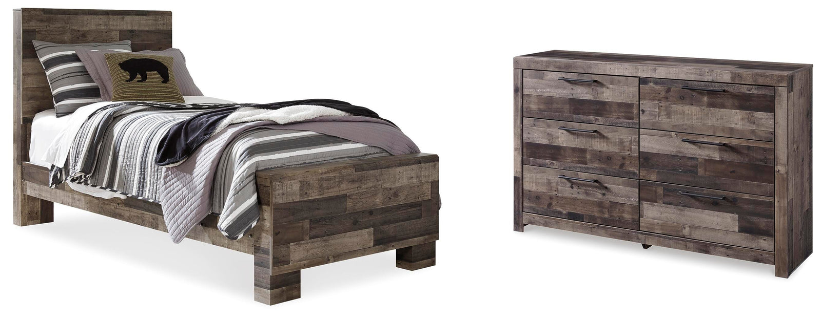Derekson Panel Bed and Dresser - Multi Gray (B200-SI)