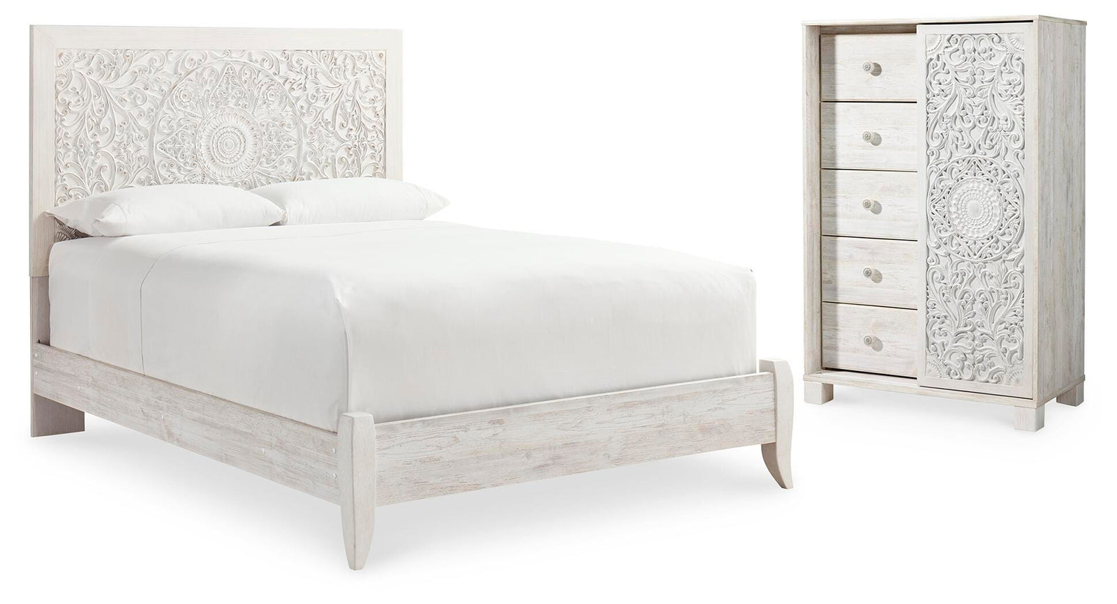Paxberry Panel Bed and Chest - Whitewash (B181-SI)