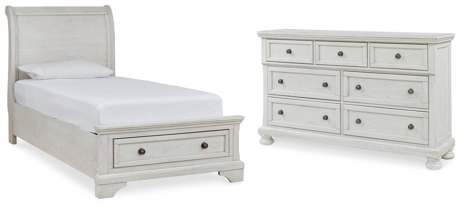 Robbinsdale Sleigh Storage Bed and Dresser - Antique White (B742-SI)