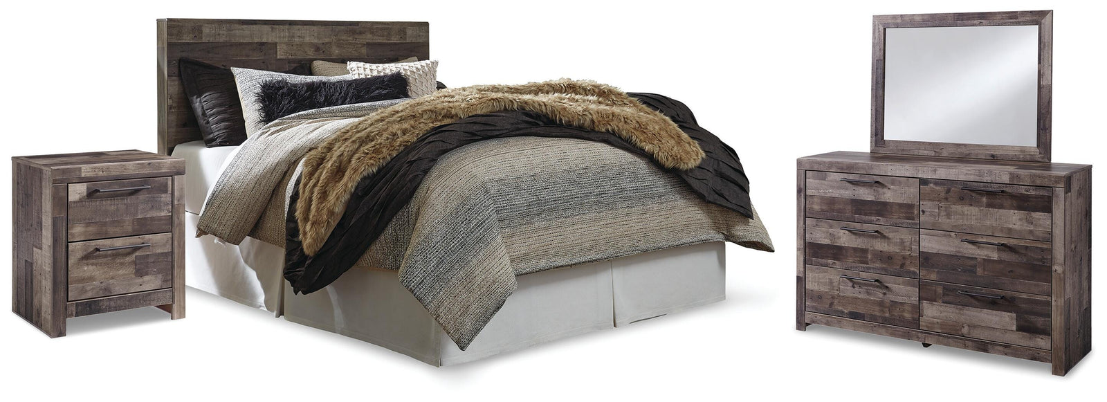Derekson Panel Headboard, Dresser, Mirror and Nightstand - Multi Gray (B200-SI)