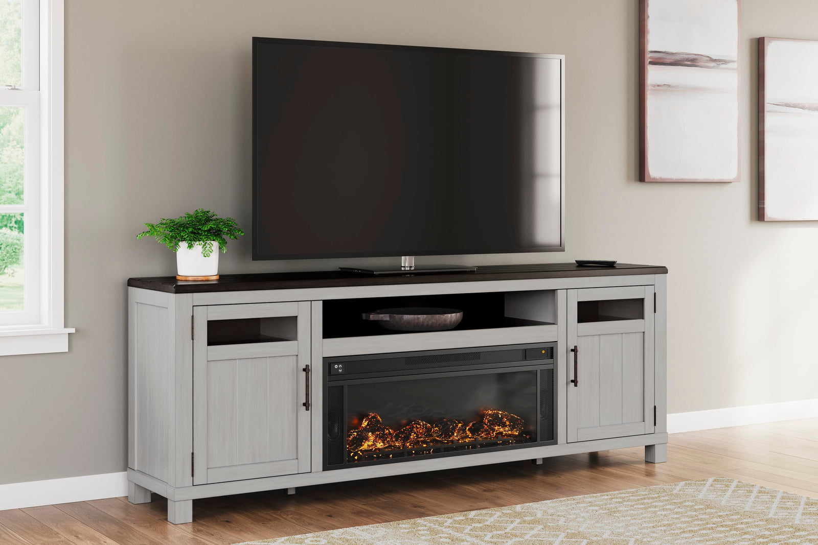 Darborn 88 TV Stand with Electric Fireplace (W796-SI) - Image 6