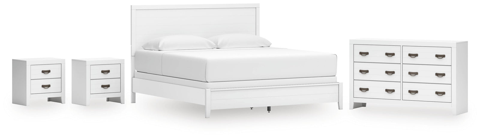 Binterglen Panel Bed, Dresser and 2 Nightstands - White (B427-SI)