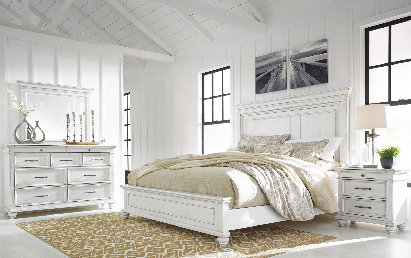 Kanwyn Panel Bed, Dresser, Mirror and Nightstand - Whitewash (B777-SI) - Image 12