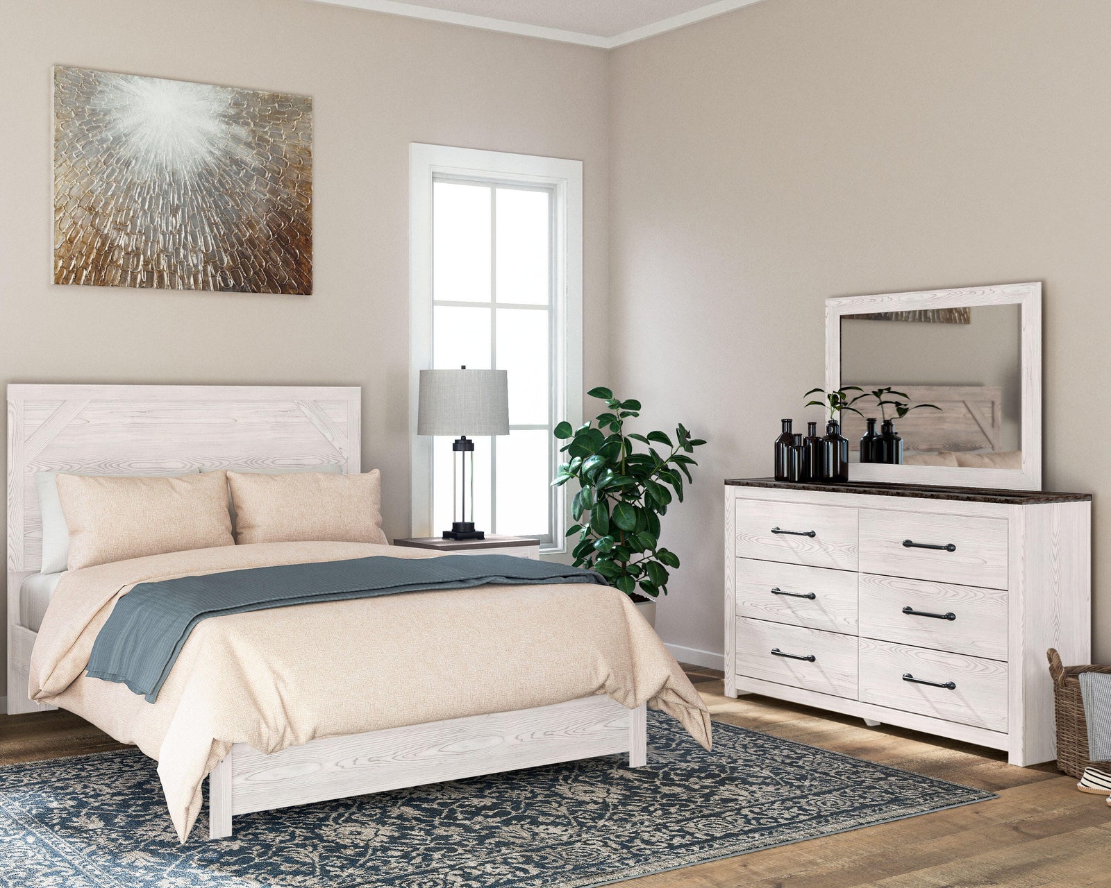 Gerridan Panel Bed, Dresser and Mirror - White/Gray (B1190-SI) - Image 4