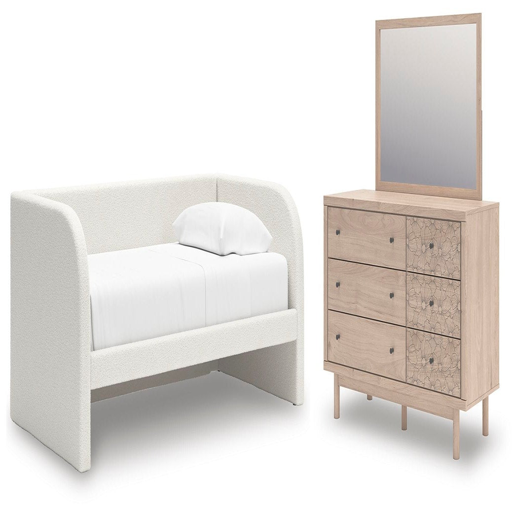 Arloster Twin Upholstered Day Bed, Dresser and Mirror (PCB1566-SI)