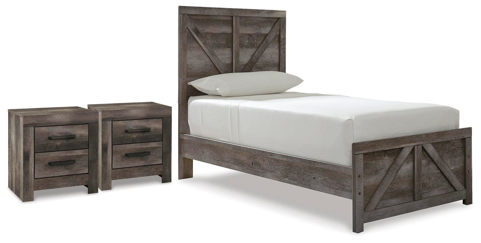 Wynnlow Crossbuck Panel Bed and 2 Nightstands (B440-SI)