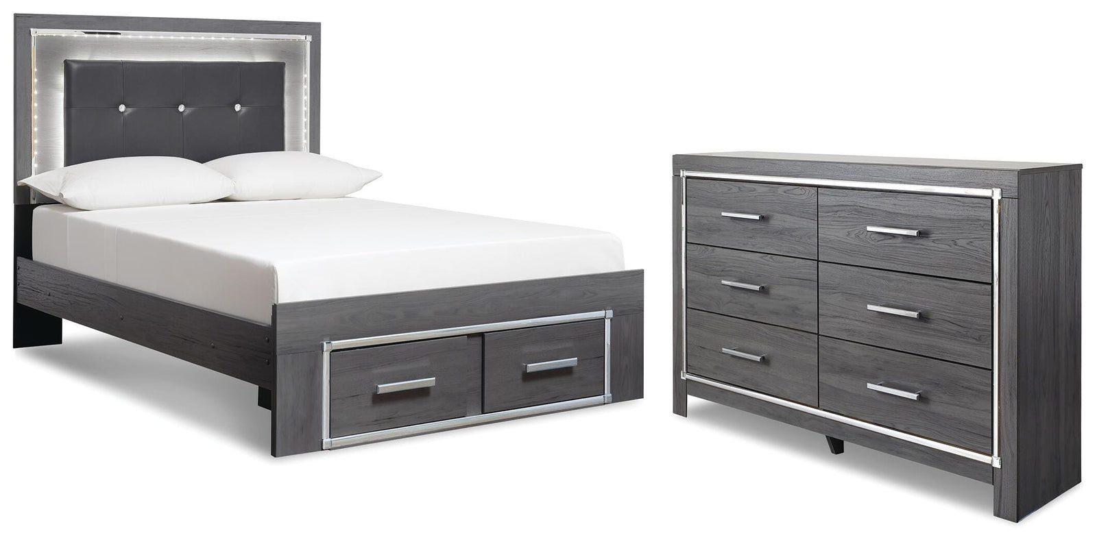 Lodanna Panel Storage Bed and Dresser - Gray (B214-SI)