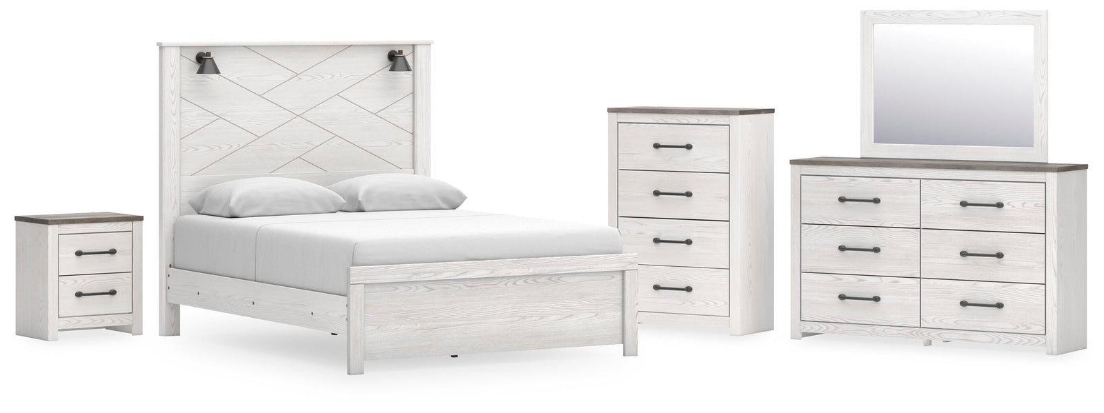 Gerridan Panel Bed, Dresser, Mirror, Chest and Nightstand - White/Gray (B1190-SI)