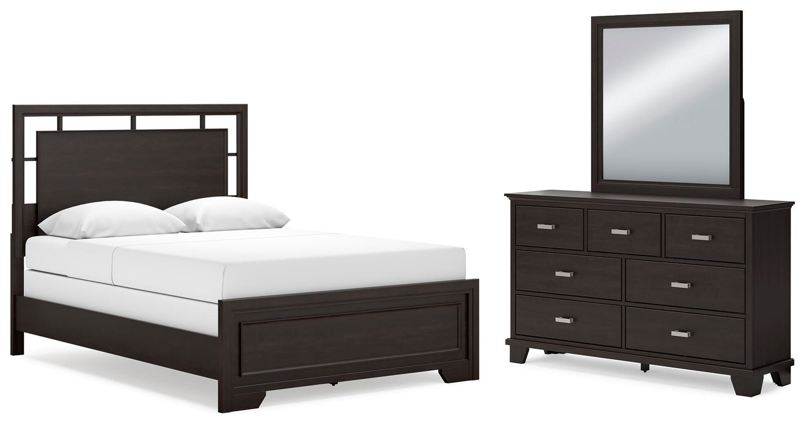Covetown Panel Bed, Dresser and Mirror - Dark Brown (B441-SI)