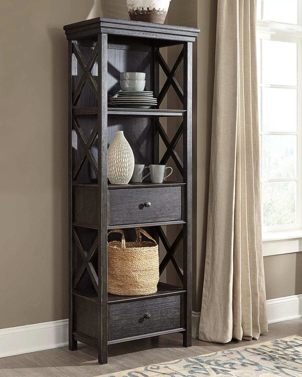 Tyler Creek Counter Height Table with 4 Barstools, Server and Display Cabinet (D736-SI) - Image 15