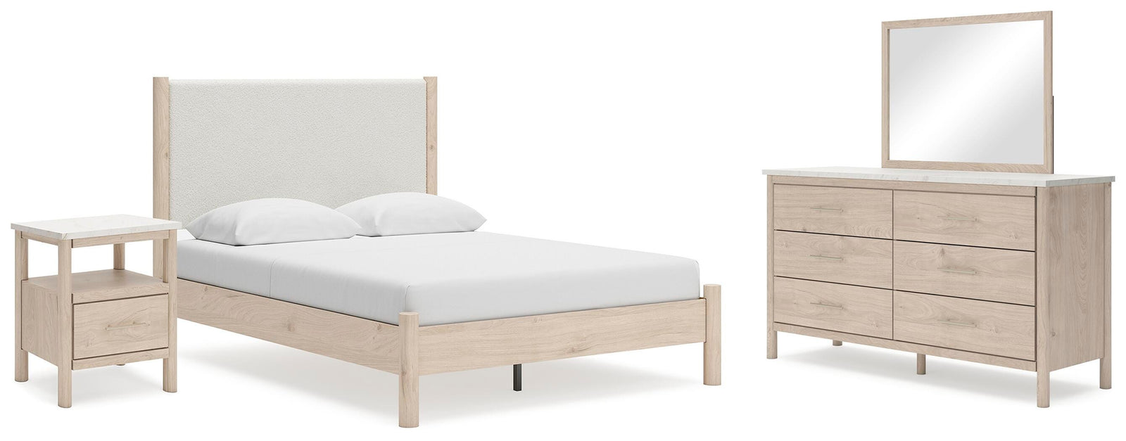 Cadmori Panel Bed, Dresser, Mirror and Nightstand - Two-tone (B2615-SI)