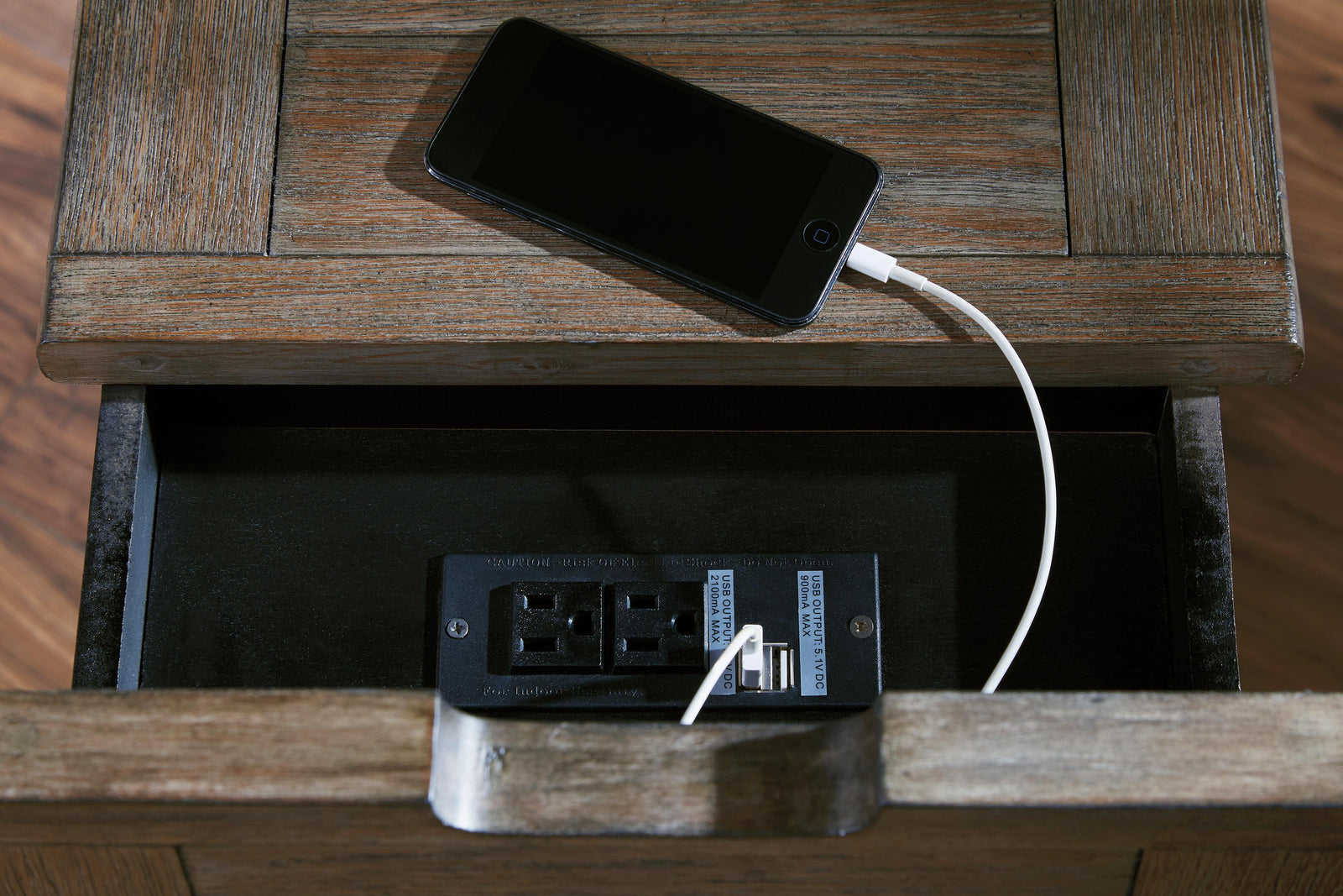 Tyler Creek Chairside End Table with USB Ports & Outlets - Grayish Brown/Black (T736-SI) - Image 11