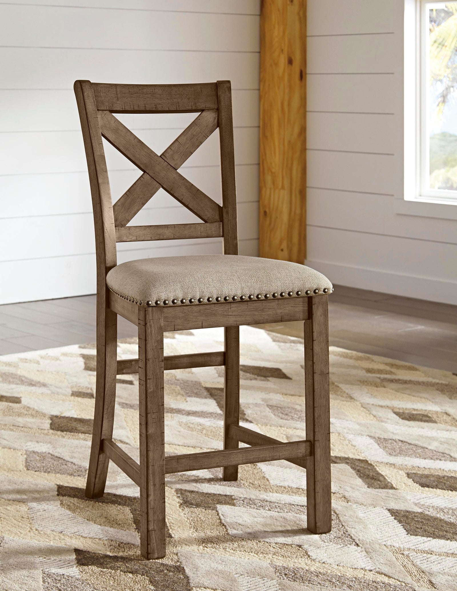 Moriville Counter Height Dining Table with 4 Barstools, Bench, and Server (D631-SI) - Image 9