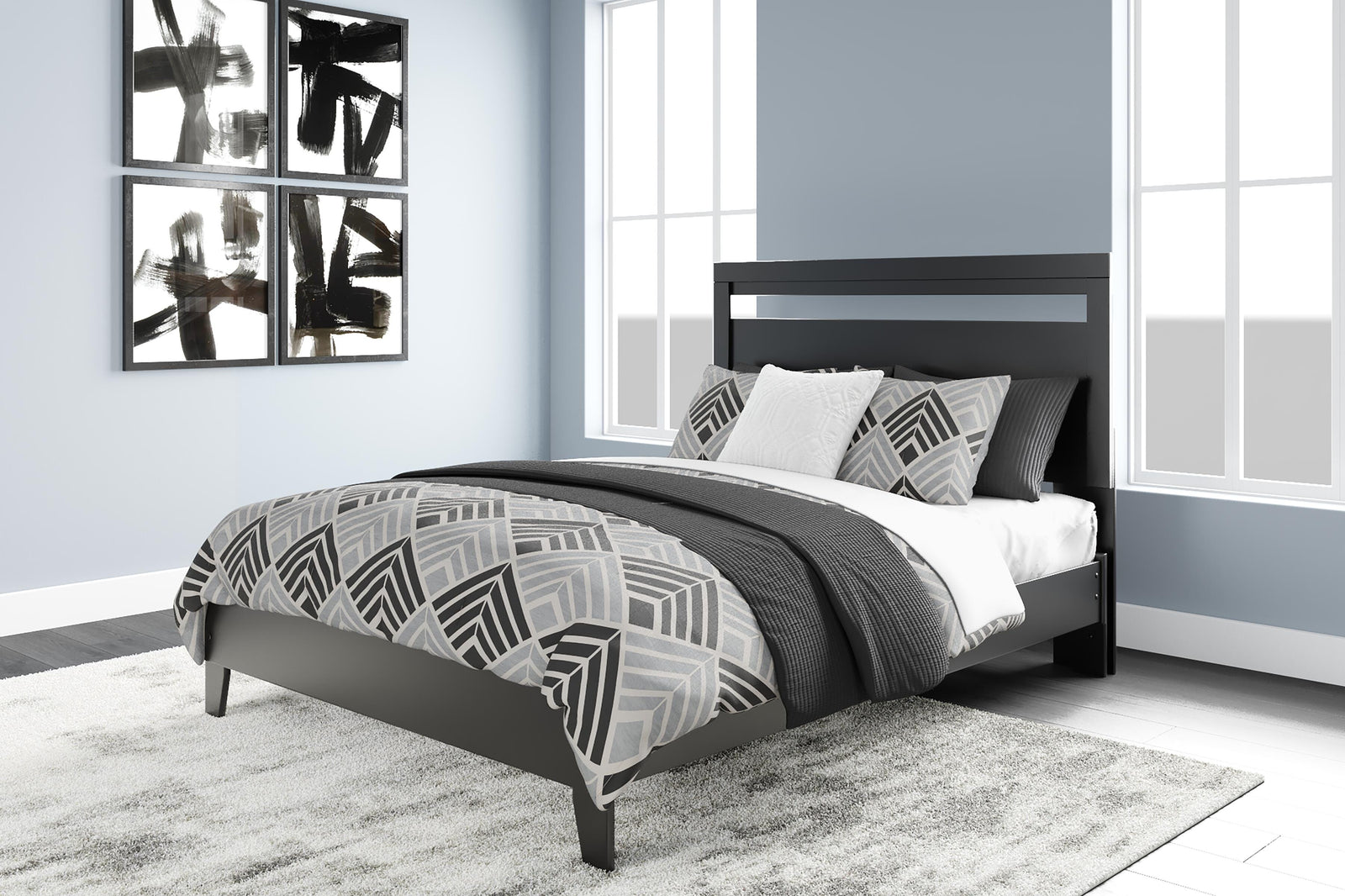 Finch Panel Platform Bed with Dresser and Nightstand - Black (EB3392-SI) - Image 12