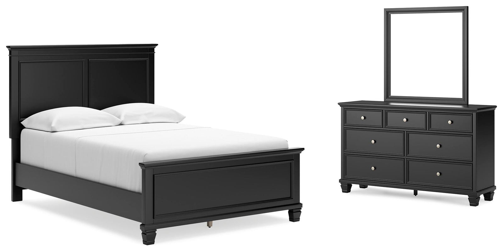 Lanolee Panel Bed, Dresser and Mirror - Black (B687-SI)