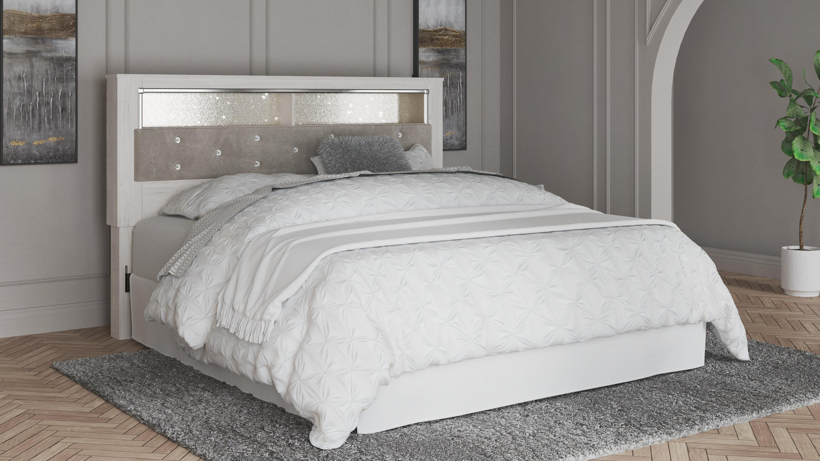 Altyra Upholstered Panel Bookcase Headboard - White (B2640-SI) - Image 3