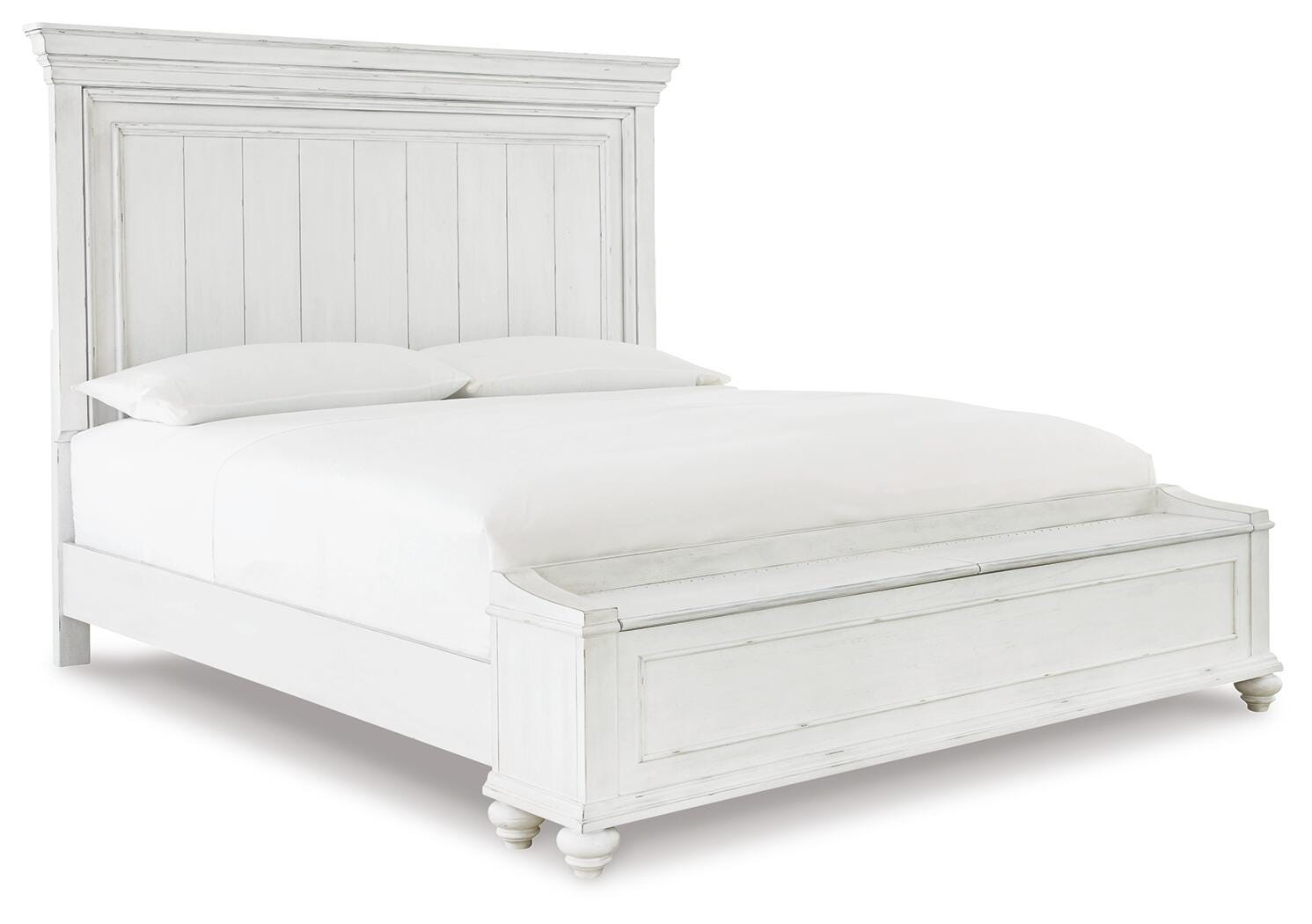 Kanwyn Panel Bed with Storage Bench - Whitewash (B777-SI)