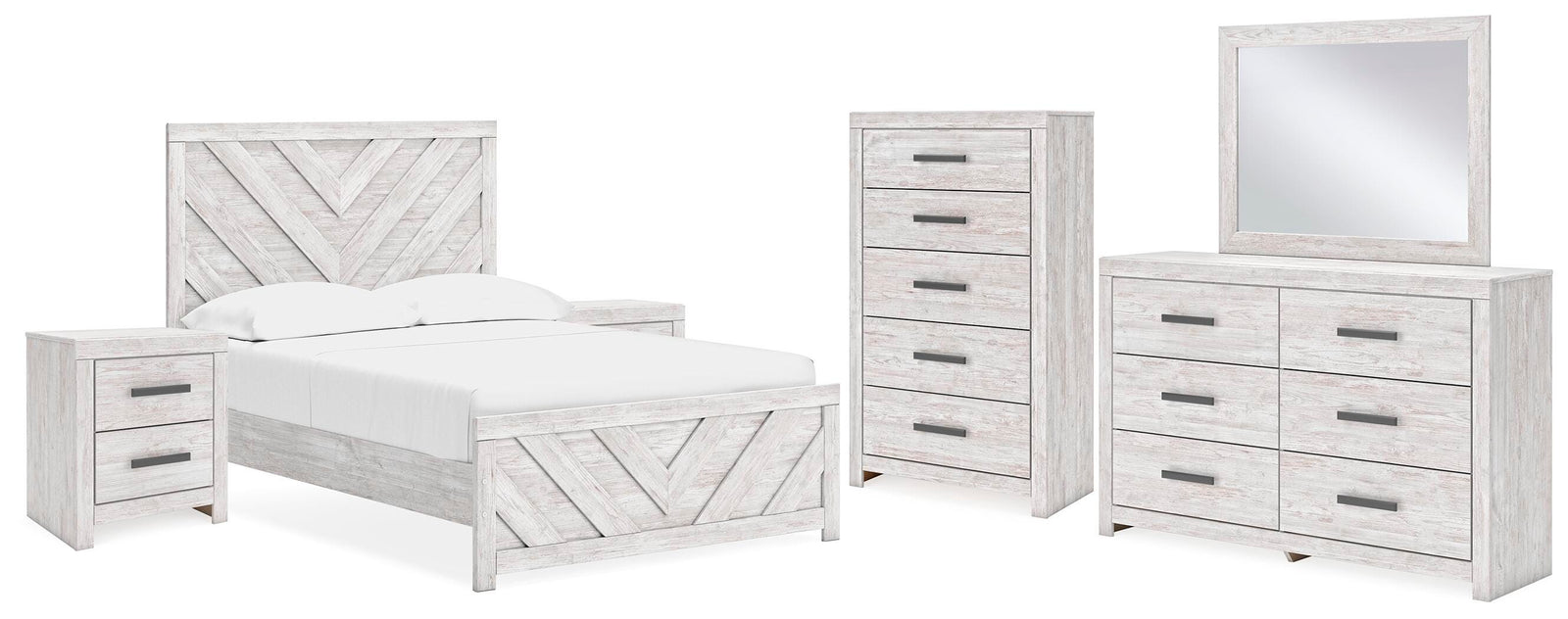 Cayboni Panel Bed, Dresser, Mirror, Chest and 2 Nightstands (B3788-SI)