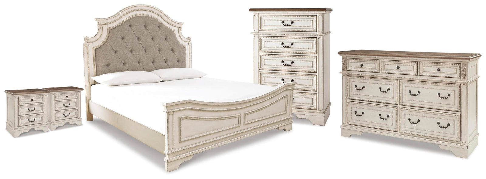 Realyn King Panel Bed, Dresser, Chest and 2 Nightstands (B743-SI)