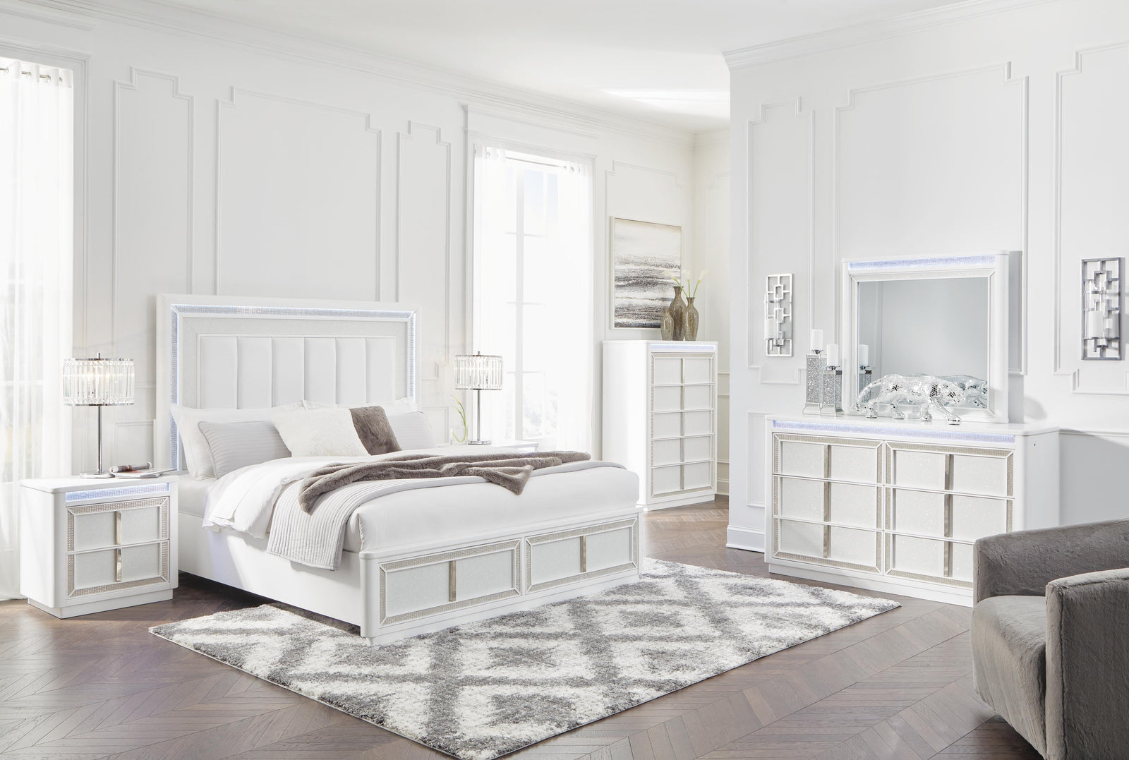 Chalanna Upholstered Storage Bed, Dresser and Mirror - White (B822-SI) - Image 10