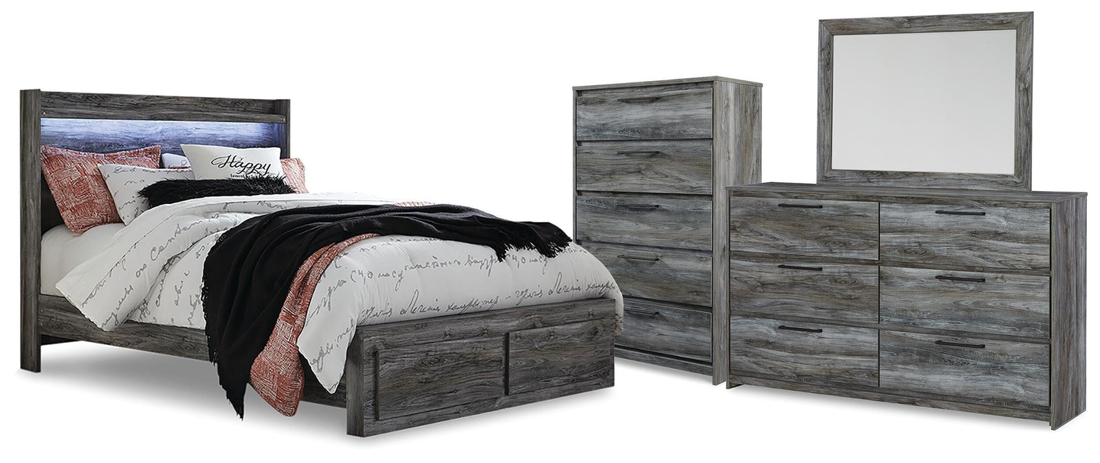 Baystorm Storage Bed, Dresser, Mirror and Chest - Gray (B221-SI)