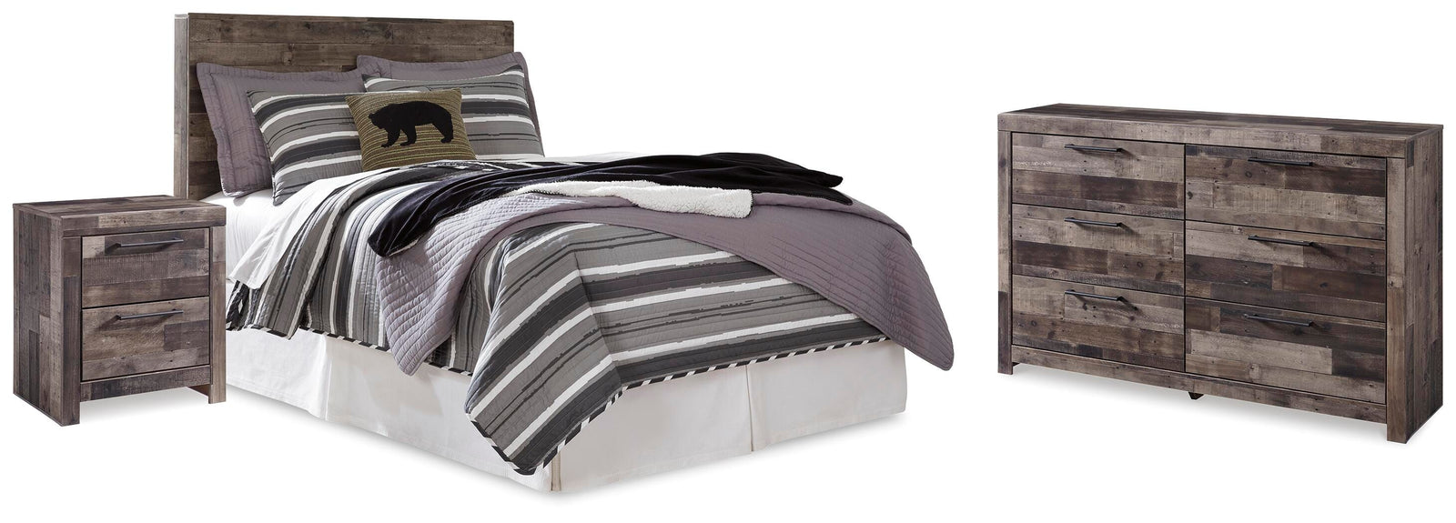 Derekson Panel Headboard, Dresser and Nightstand - Multi Gray (B200-SI)
