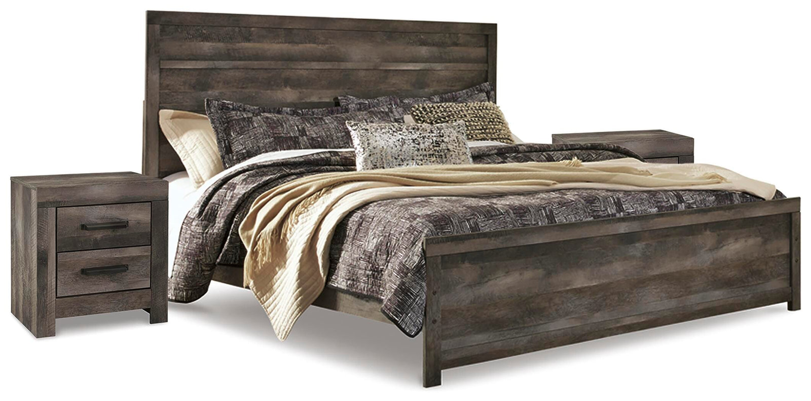 Wynnlow Panel Bed and 2 Nightstands - Gray (B440-SI)