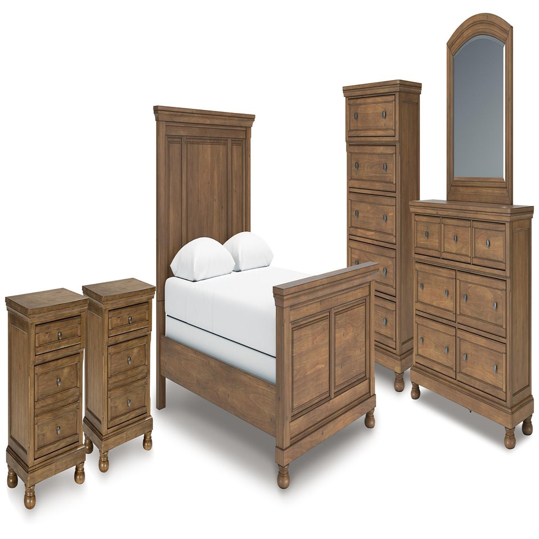 Feddinger Queen Panel Bed, Dresser, Mirror, Chest and 2 Nightstands (PCB779-SI)