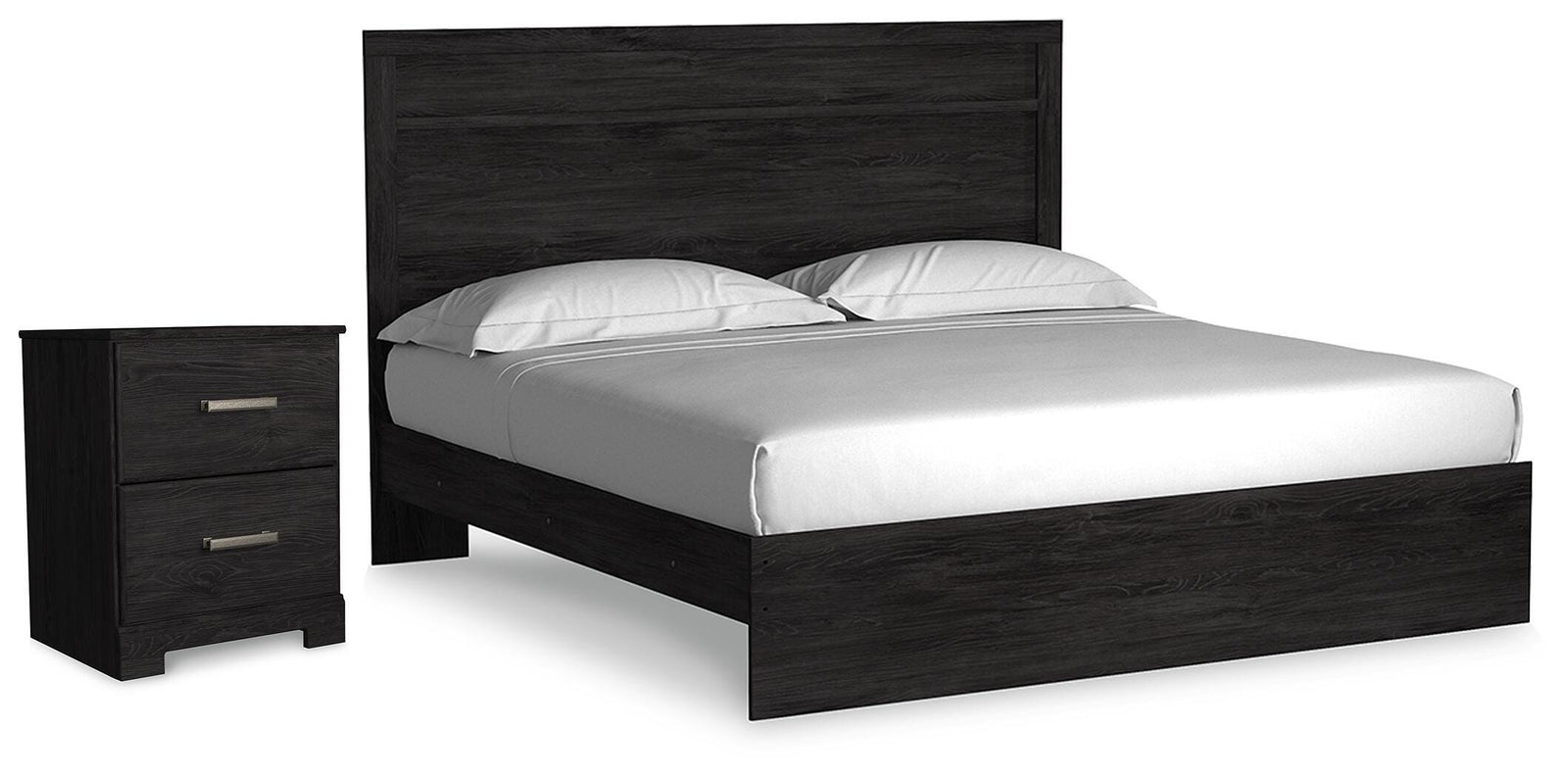 Belachime Panel Bed and Nightstand - Charcoal (B2589-SI)
