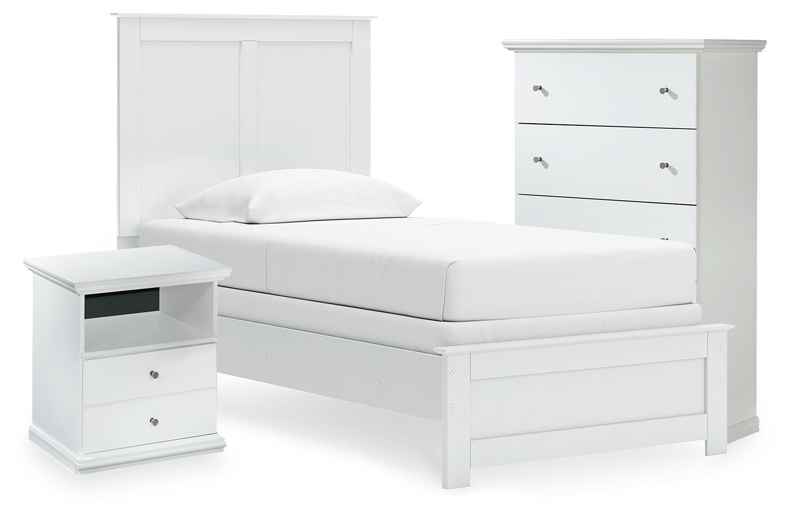 Bostwick Shoals Panel Bed, Chest and Nightstand - White (B139-SI)
