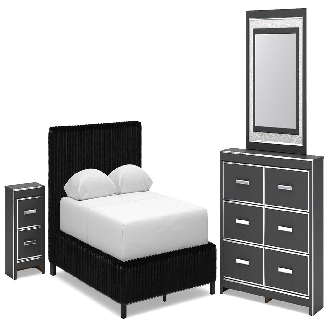 Zuraleus Queen Upholstered Bed, Dresser, Mirror and Nightstand (PCB3380-SI)