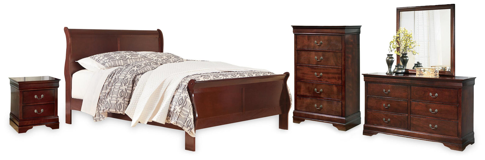 Alisdair Sleigh Bed, Dresser, Mirror, Chest and Nightstand (B376-SI)