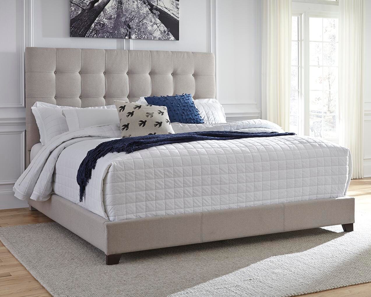 Dolante Upholstered Bed with Chest of Drawers and Nightstand - Beige (B130-SI) - Image 7