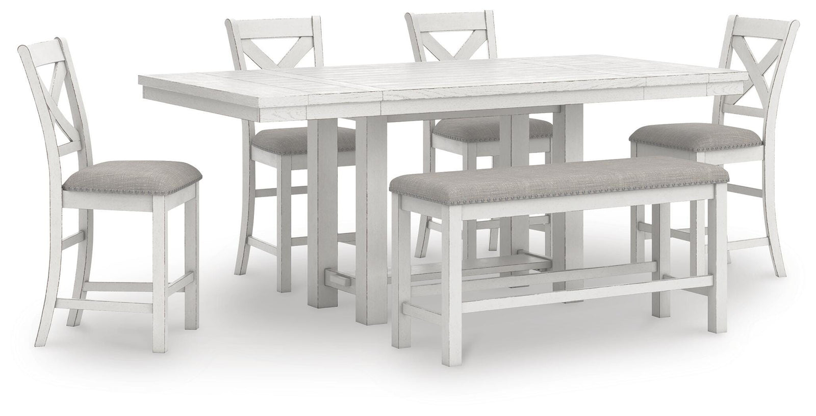 Robbinsdale Counter Height Dining Table, 4 Barstools and Bench (D642-SI)