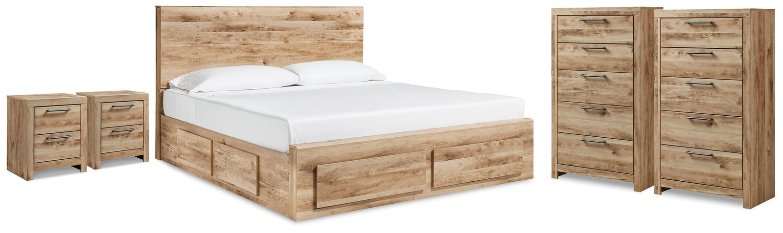 Hyanna Panel Bed, 2 Chests and 2 Nightstands (B1050-SI)