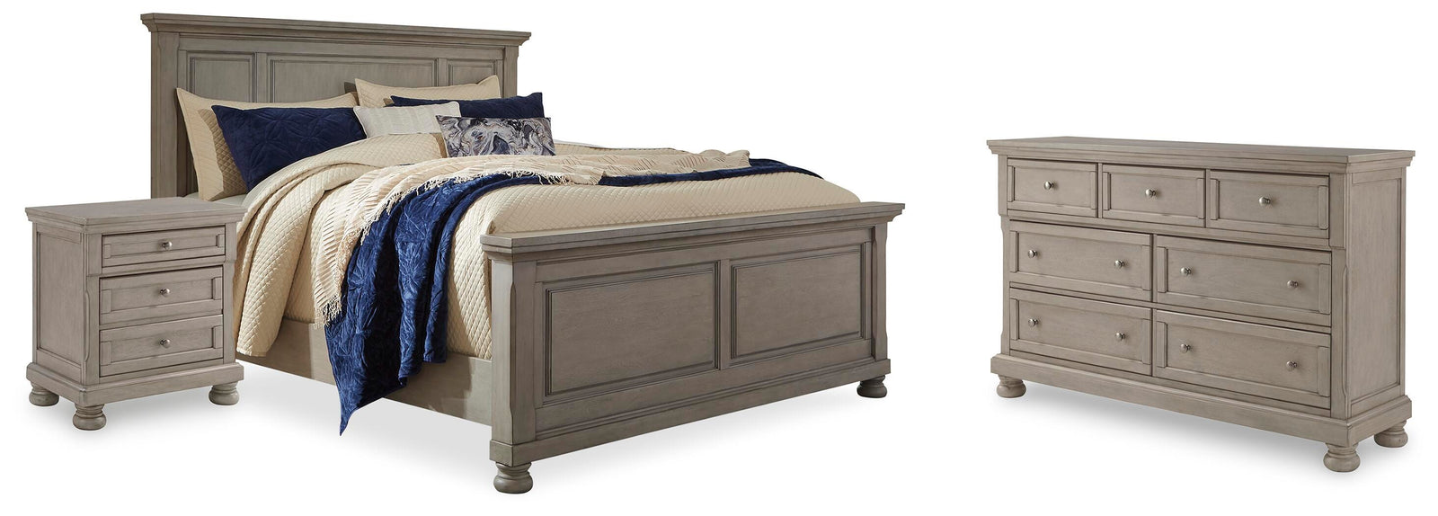 Lettner Panel Bed, Dresser, and Nightstand - Light Gray (B733-SI)