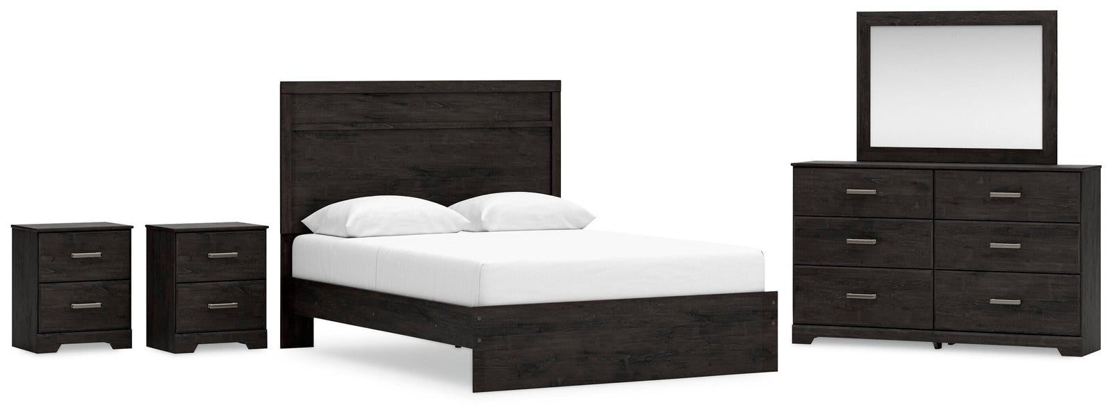 Belachime Panel Bed, Dresser, Mirror and 2 Nightstands - Charcoal (B2589-SI)