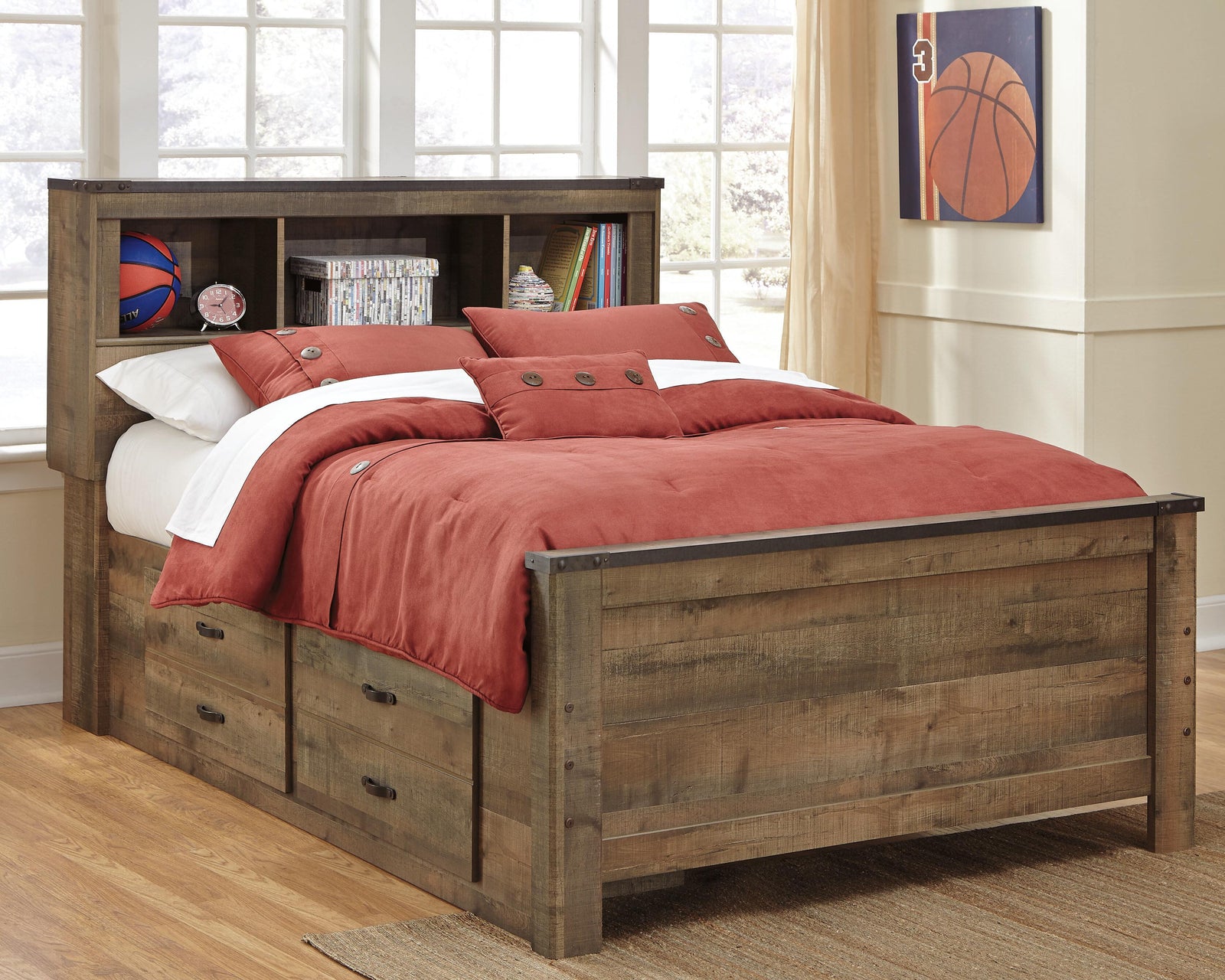 Trinell Panel Bed with 2 Storage Drawers (Youth) - Brown (B446-SI) - Image 2