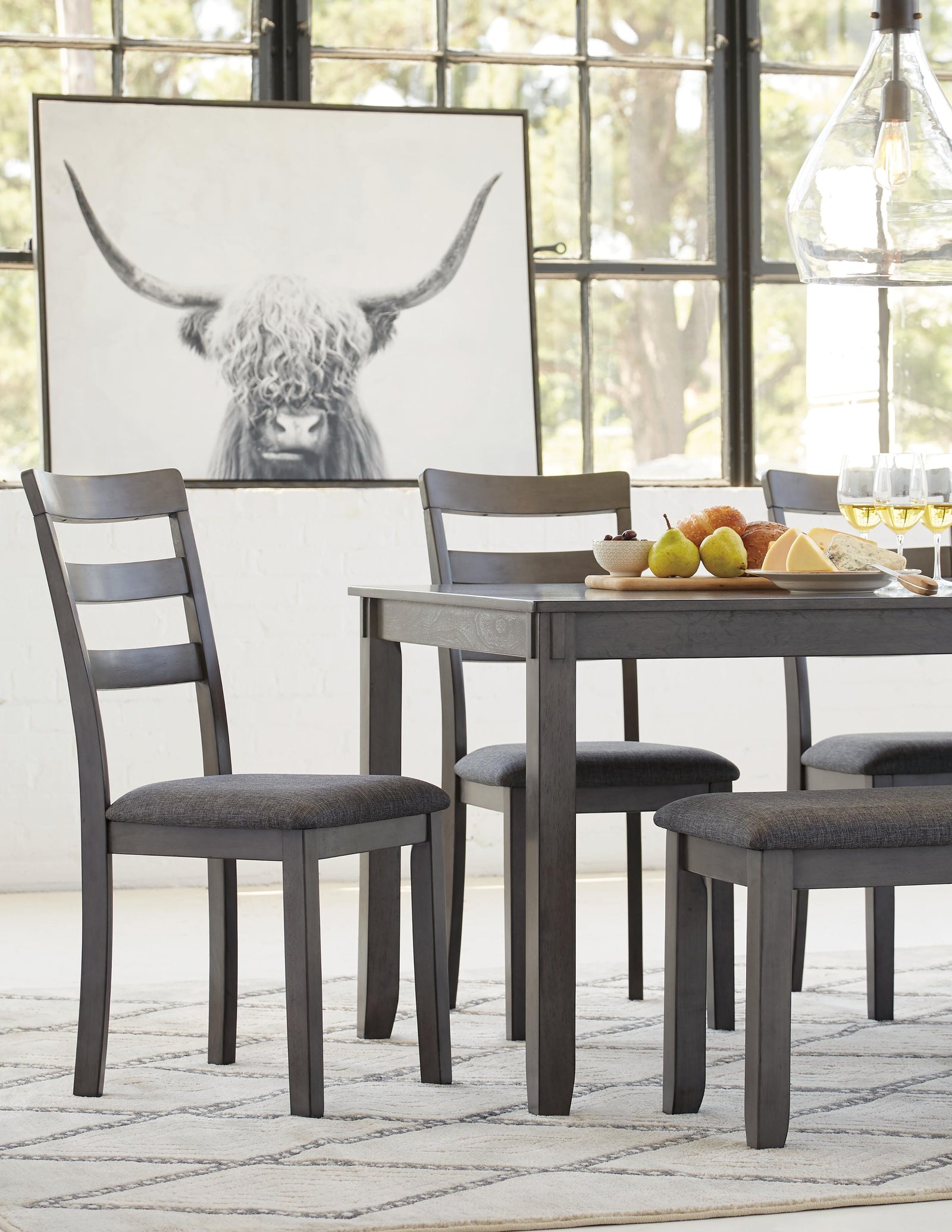 Bridson Dining Table and Chairs with Bench (Set of 6) (D383-SI) - Image 9