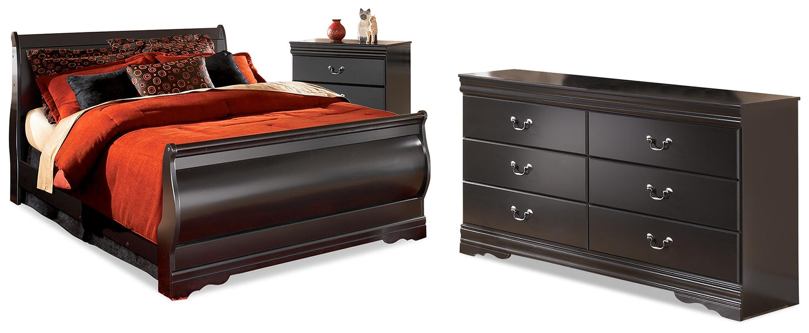 Huey Vineyard Sleigh Bed, Dresser and Chest (B128-SI)