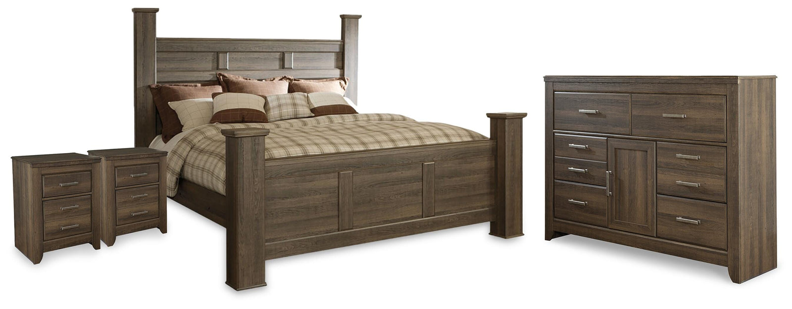 Juararo Poster Bed, Dresser and 2 Nightstands (B251-SI)