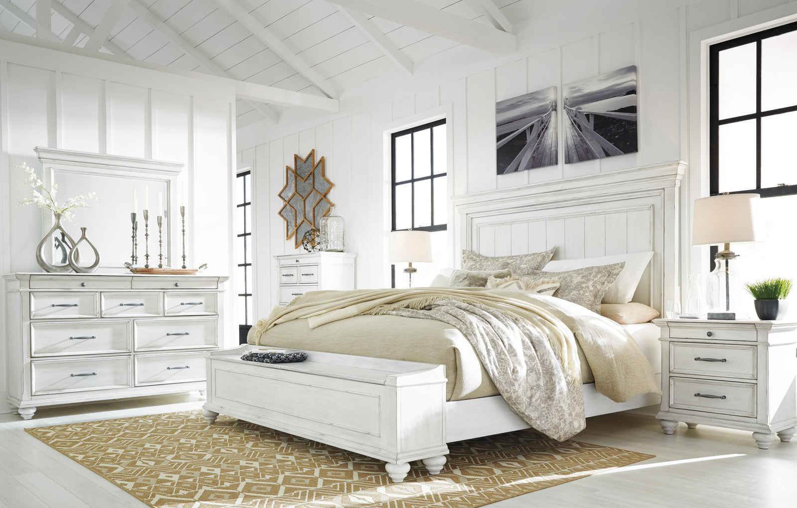 Kanwyn Panel Bed with Storage Bench - Whitewash (B777-SI) - Image 9