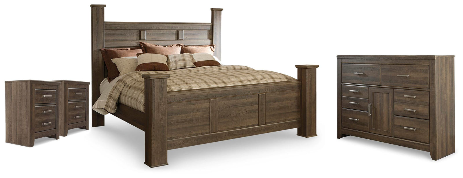 Juararo Poster Bed, Dresser and 2 Nightstands (B251-SI)