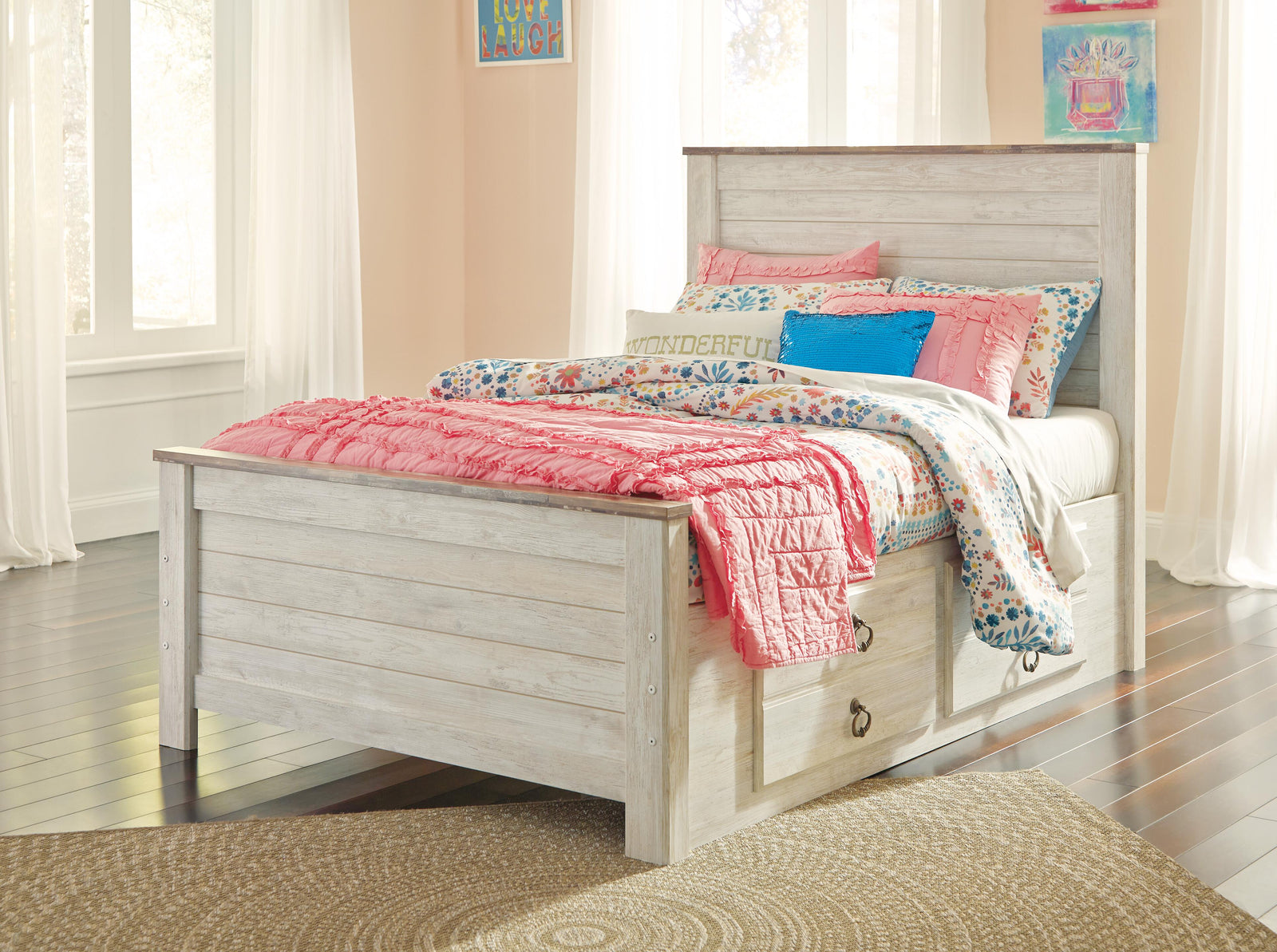 Willowton Panel Bed with Storage, Dresser and Mirror - Whitewash (B267-SI) - Image 4