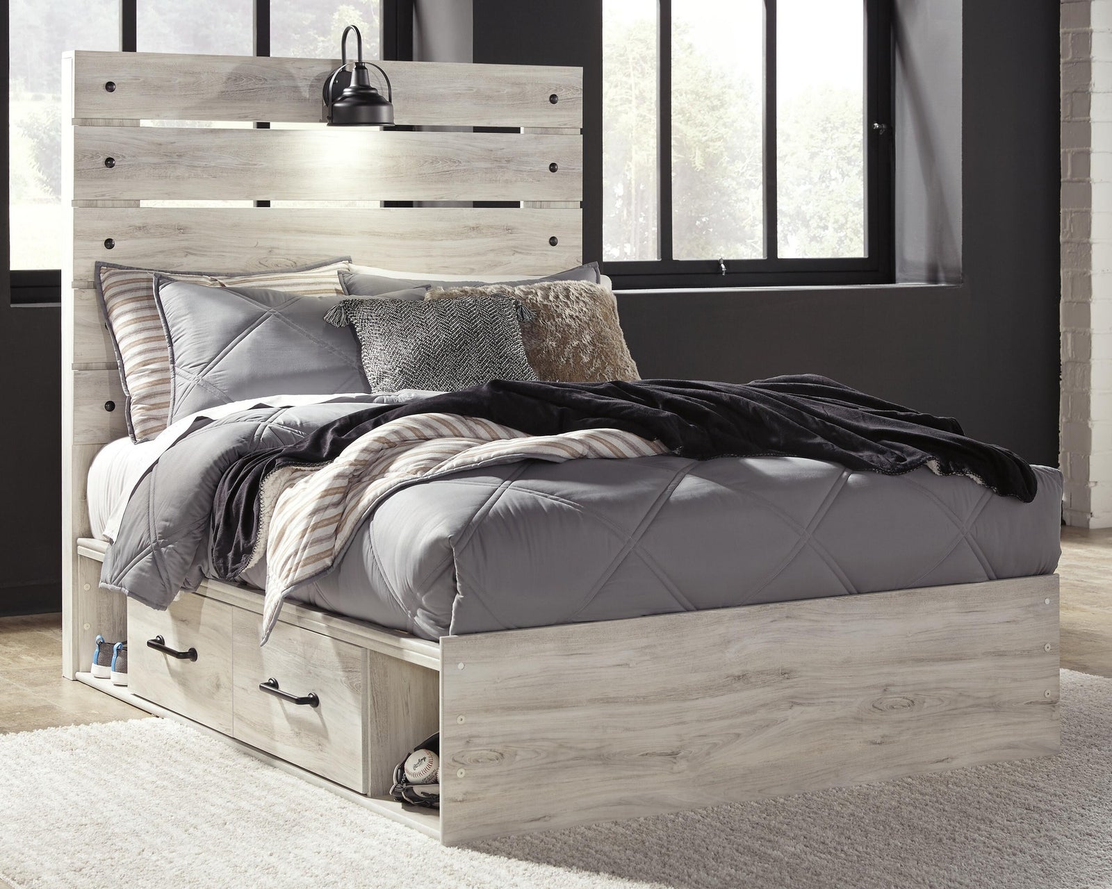 Cambeck Panel Bed with 2 Storage Drawers (Youth) - Whitewash (B192-SI) - Image 2