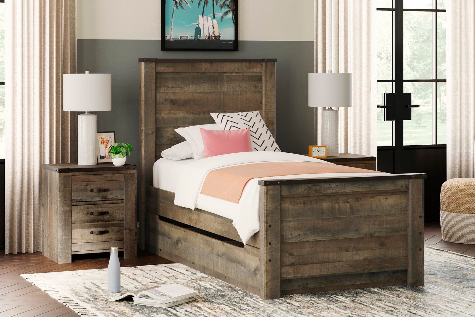 Trinell Panel Bed with 1 Large Storage Drawer (Youth) - Brown (B446-SI) - Image 4